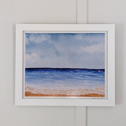 Day at the Beach Giclee Print Framed in White Frame