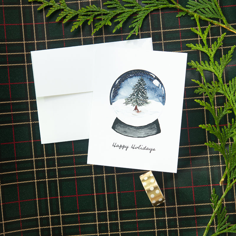 Pretty watercolor snow globe holiday card