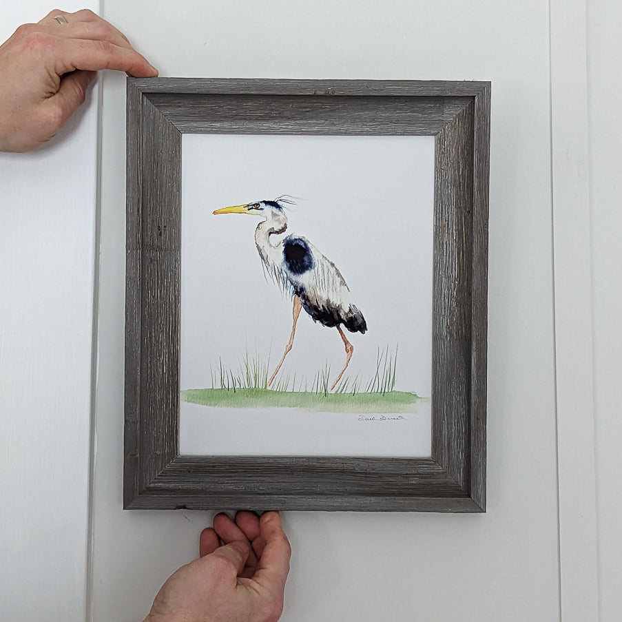 Great Blue Heron Giclee Print in Driftwood Frame