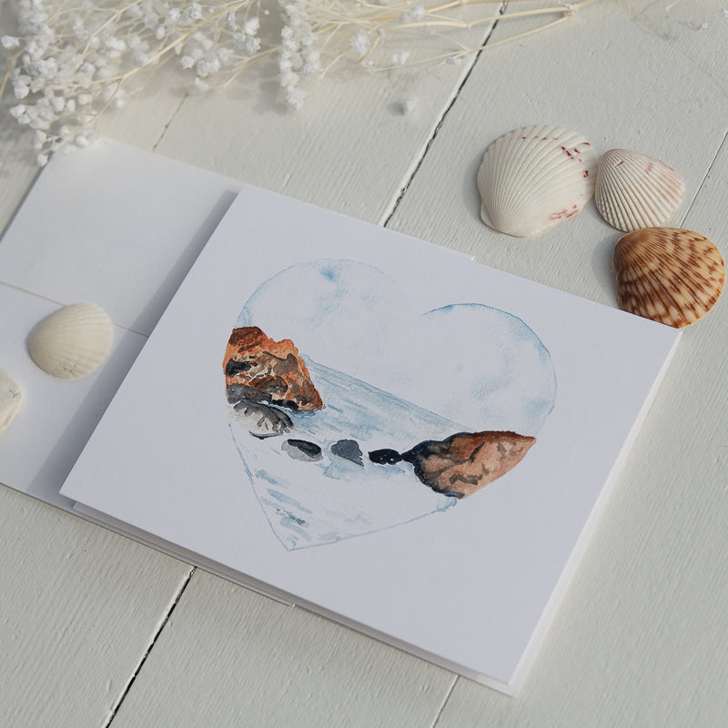 Watercolor Seascape Heart Note Card 