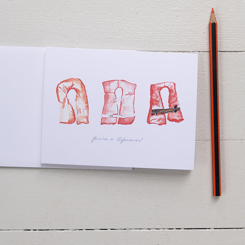 Life Jacket Note Cards "You're a Lifesaver" Original illustrations by Danielle Driscoll of Finding Silver Pennies