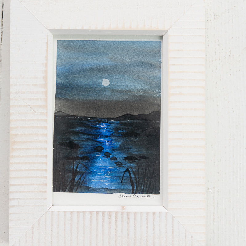 Moonlight Over the Water Original Painting by Danielle Driscoll | Finding Silver Pennies #watercolor #ocean #coastal