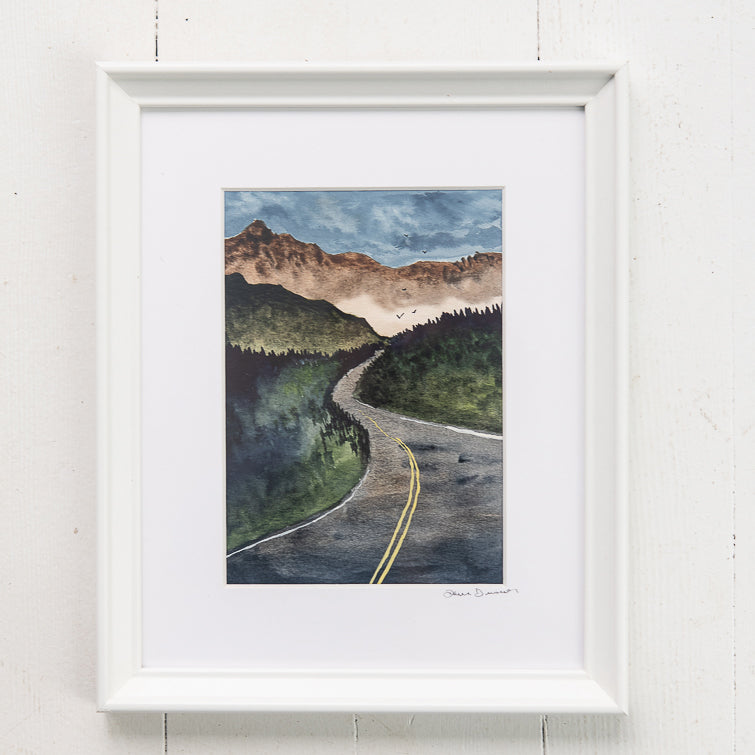 Mountain Road original painting by Danielle Driscoll | Finding Silver Pennies #watercolor #mountains #woods