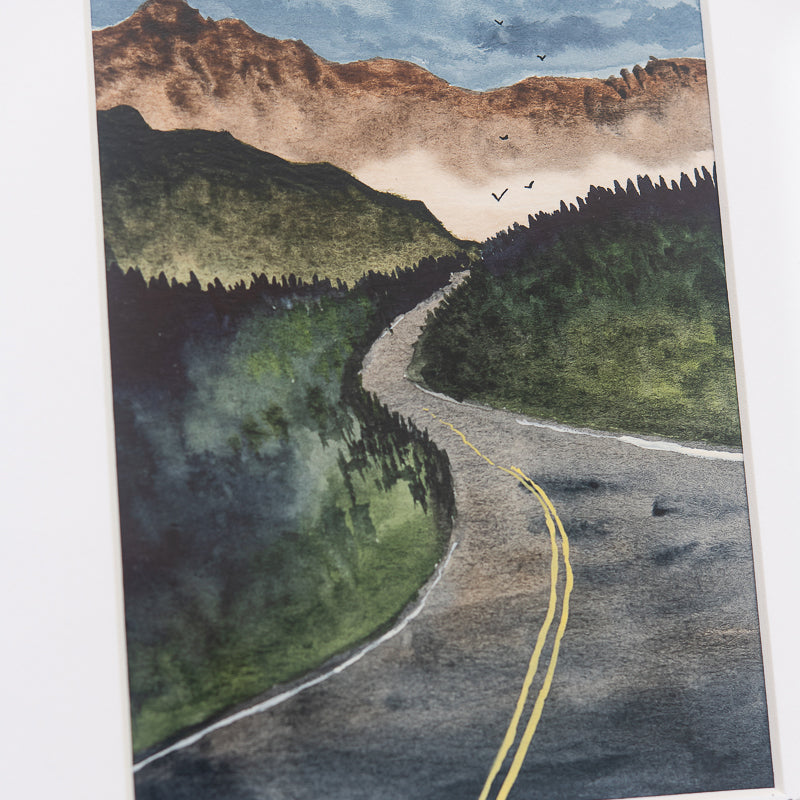 Mountain Road original painting by Danielle Driscoll | Finding Silver Pennies #watercolor #mountains #woods
