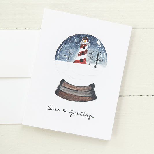 Winter Lighthouse Snow Globe Watercolor Card