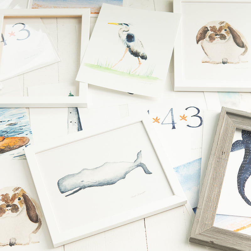 Framed and unframed watercolor prints by Danielle Driscoll of Finding Silver Pennies