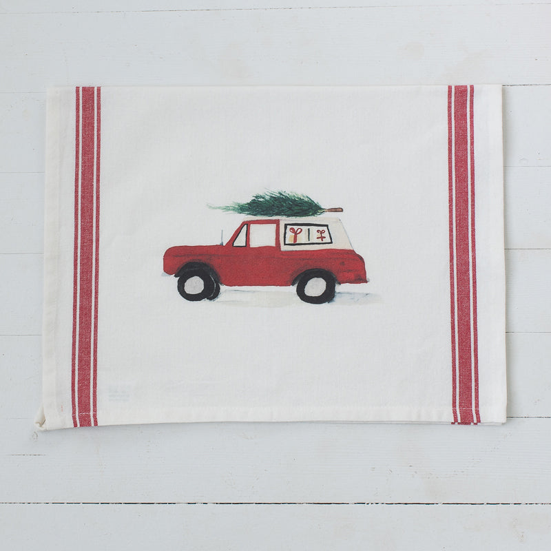 Red Bronco Tea Towel | Finding Silver Pennies #watercolor #watercolorteatowel #christmas #holiday