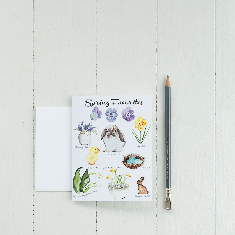 Spring Favorites Note Card by Danielle Driscoll | Finding Silver Pennies #watercolor #spring #stationery