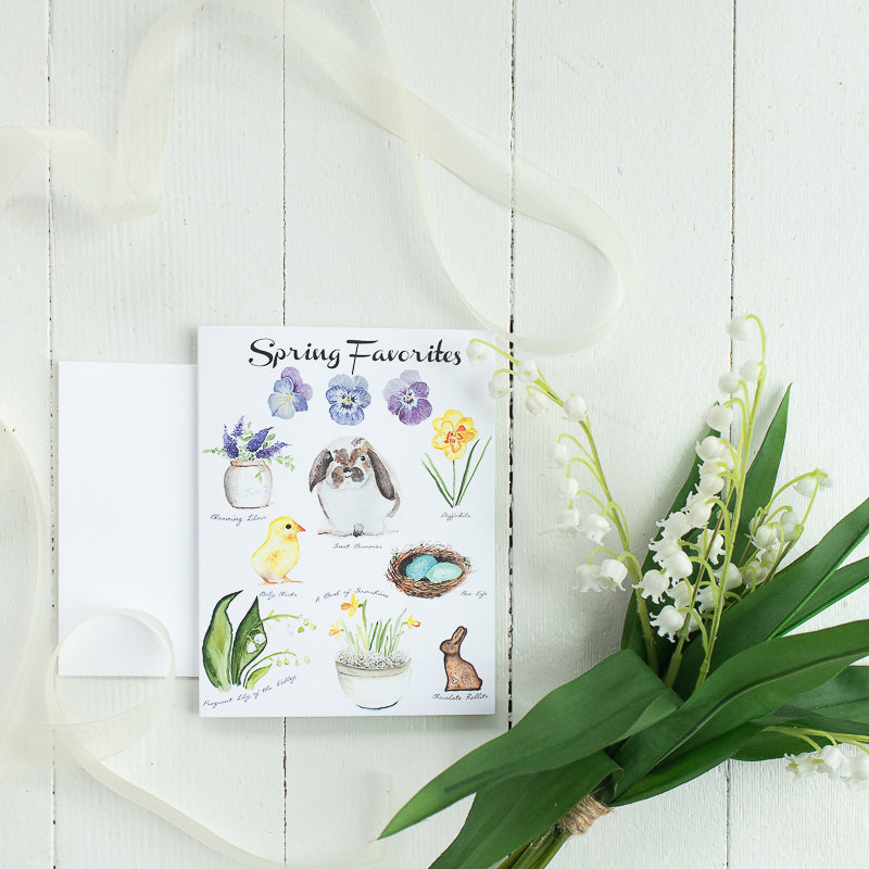 Spring Favorites Note Card by Danielle Driscoll | Finding Silver Pennies #watercolor #spring #stationery
