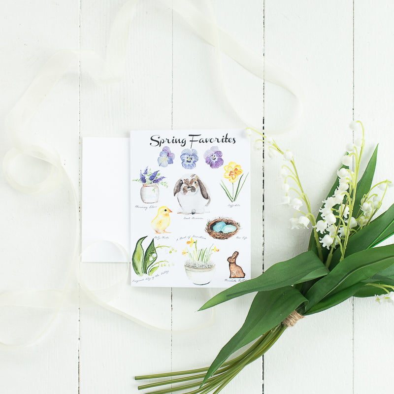 Spring Favorites Note Card by Danielle Driscoll | Finding Silver Pennies #watercolor #spring #notecards