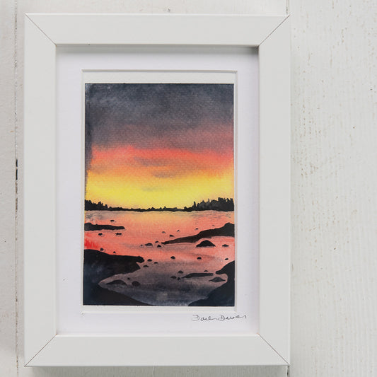 Sunrise over harbor original painting by Danielle Driscoll | Finding Silver Pennies #watercolor #ocean #sunrise #coastal