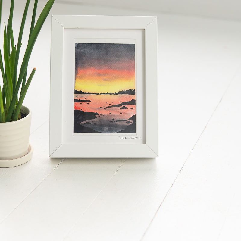 Sunrise over harbor original painting by Danielle Driscoll | Finding Silver Pennies #watercolor #ocean #sunrise #coastal
