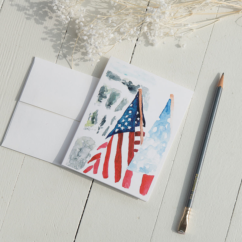 watercolor flags note card