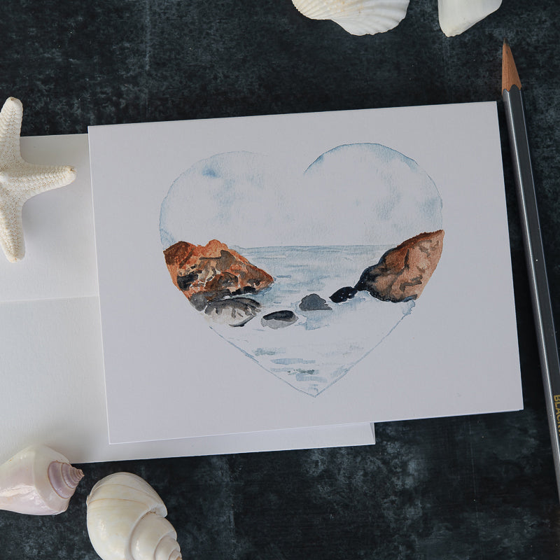 Watercolor Seascape Heart Note Card