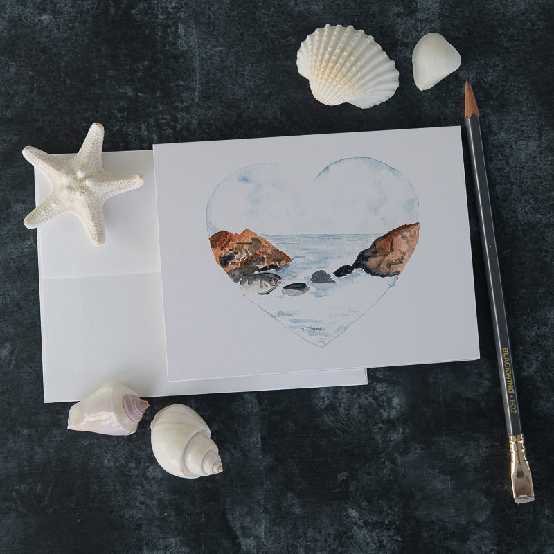 Watercolor Seascape Heart Note Card