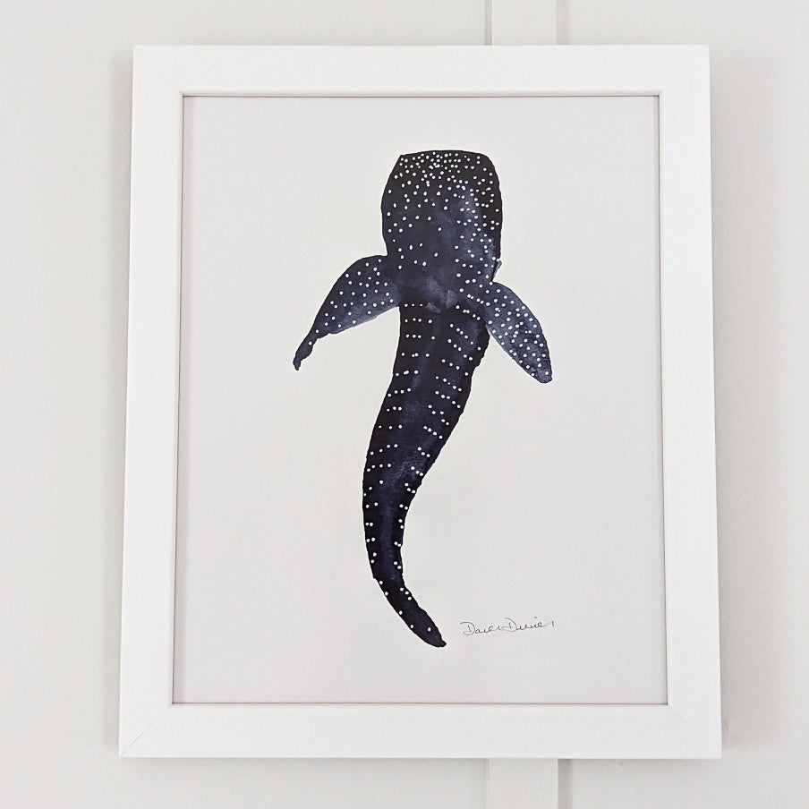 Whale Shark Above Giclee Print in White Frame
