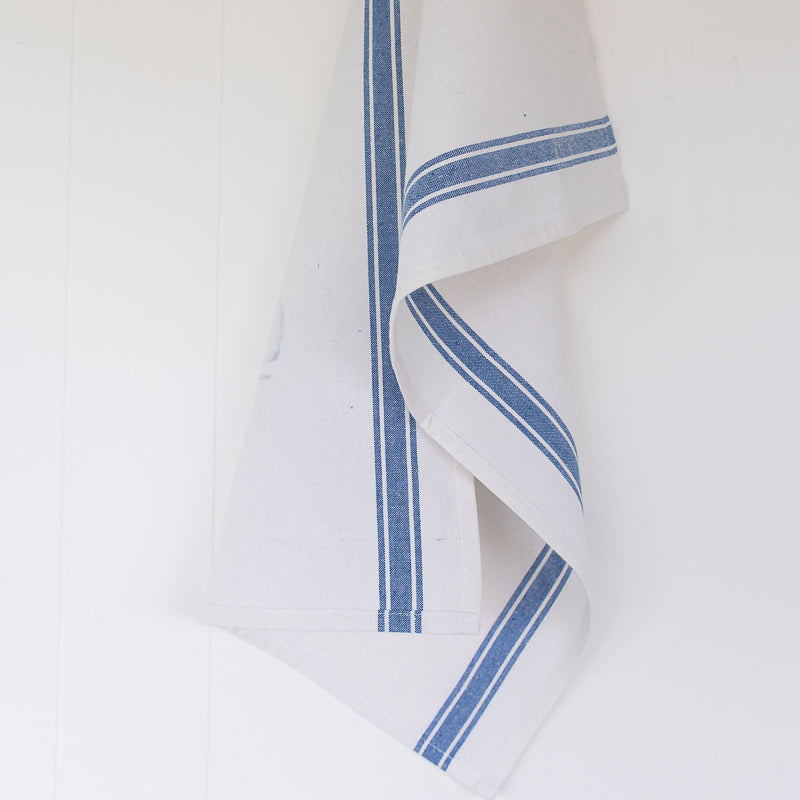 Whale Tea Towel with blue stripes | Finding Silver Pennies #watercolor #teatowel #whaleteatowel #whale
