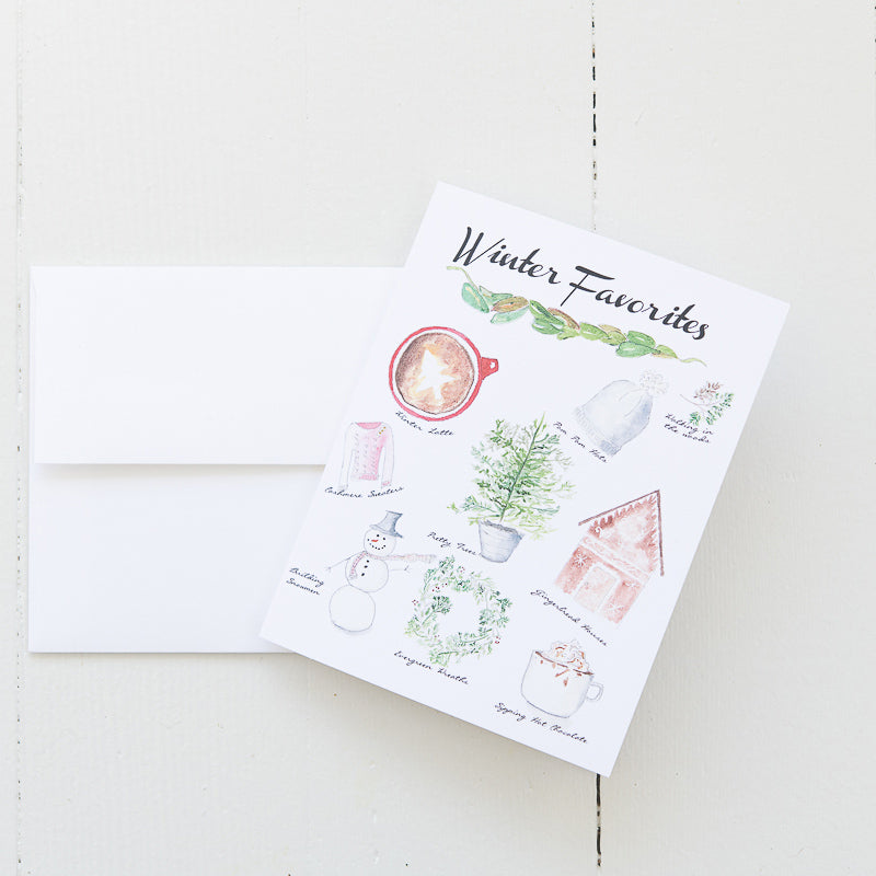 Winter Favorites Watercolor Note Card and Envelope