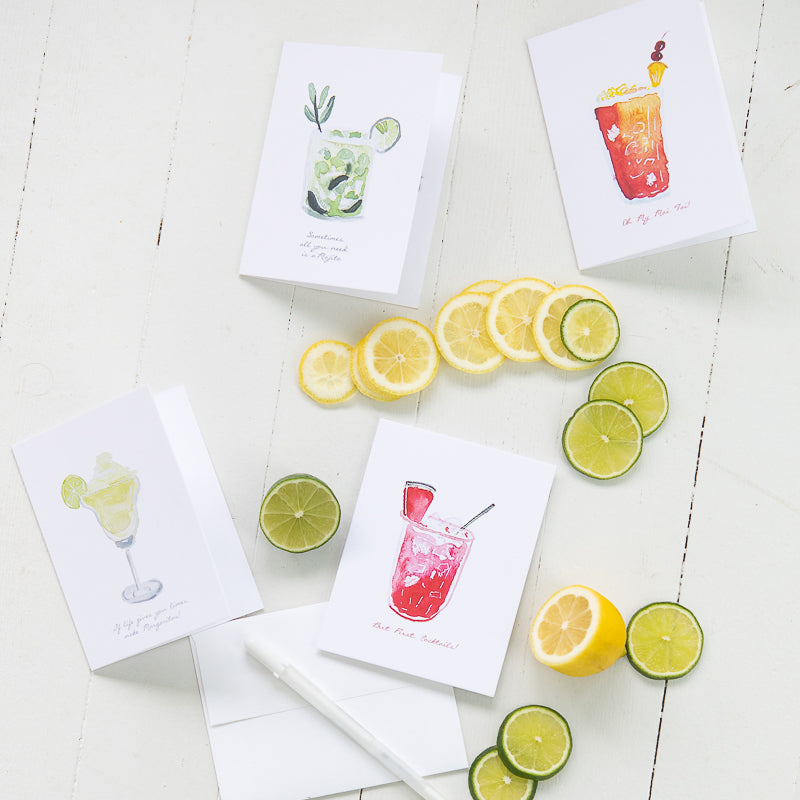 Cocktail Collection Watercolor Note Cards