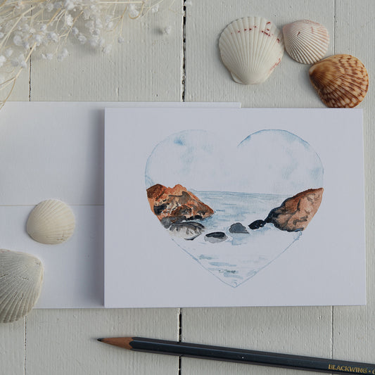 Watercolor Seascape Heart Note Card